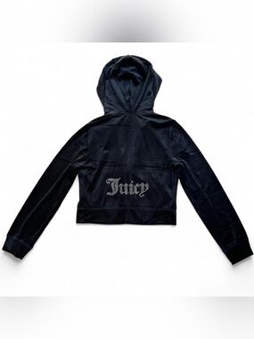 Juicy Couture Black Velour Hoodie with Rhinestone Juicy Logo